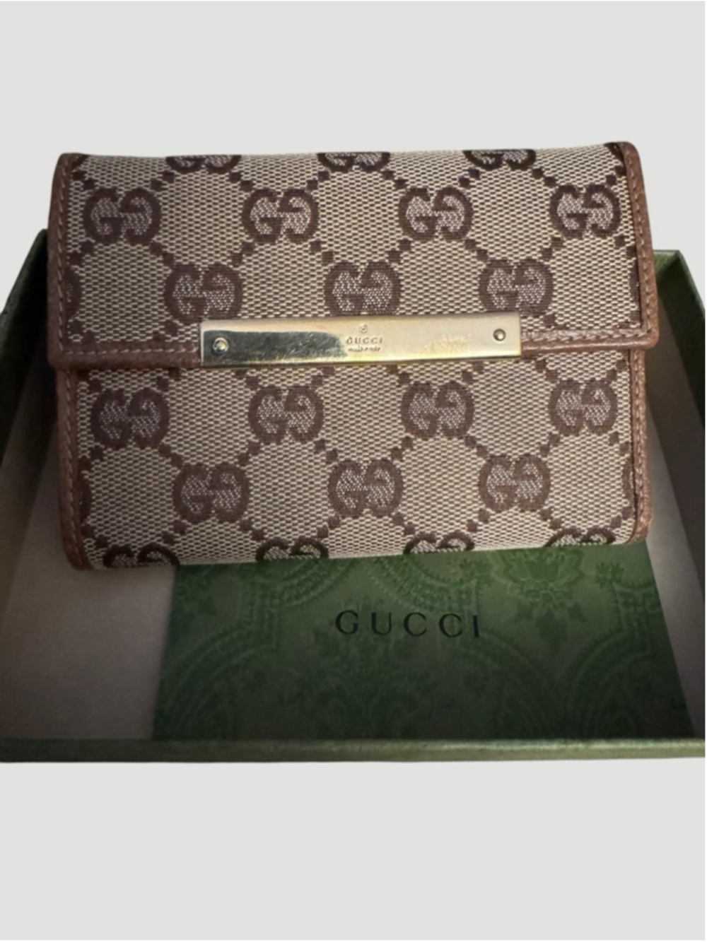 Gucci GG Canvas Metal Bar Wallet in box giftable condition